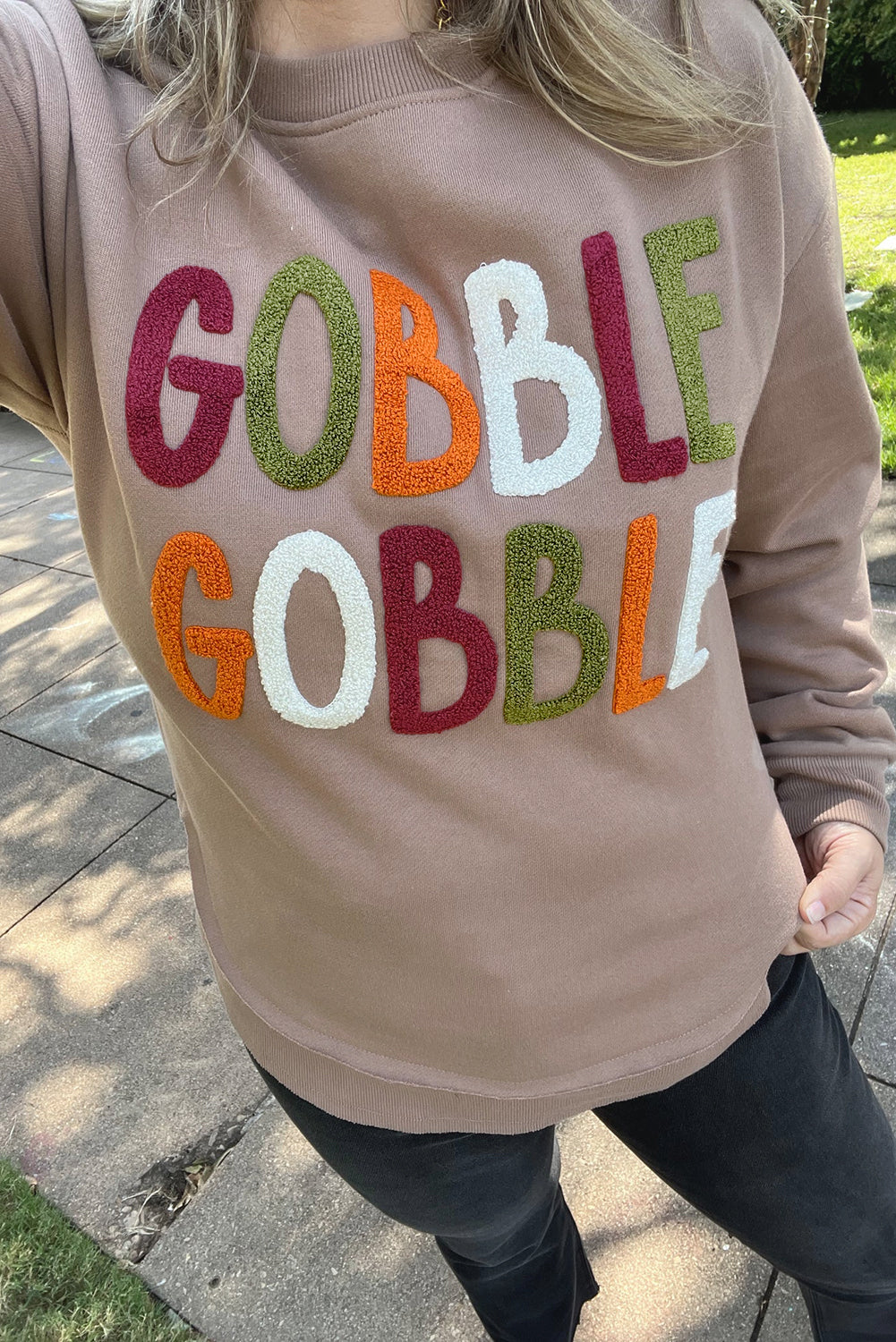 GOBBLE Letter Graphic Thanksgiving Shift Sweatshirt