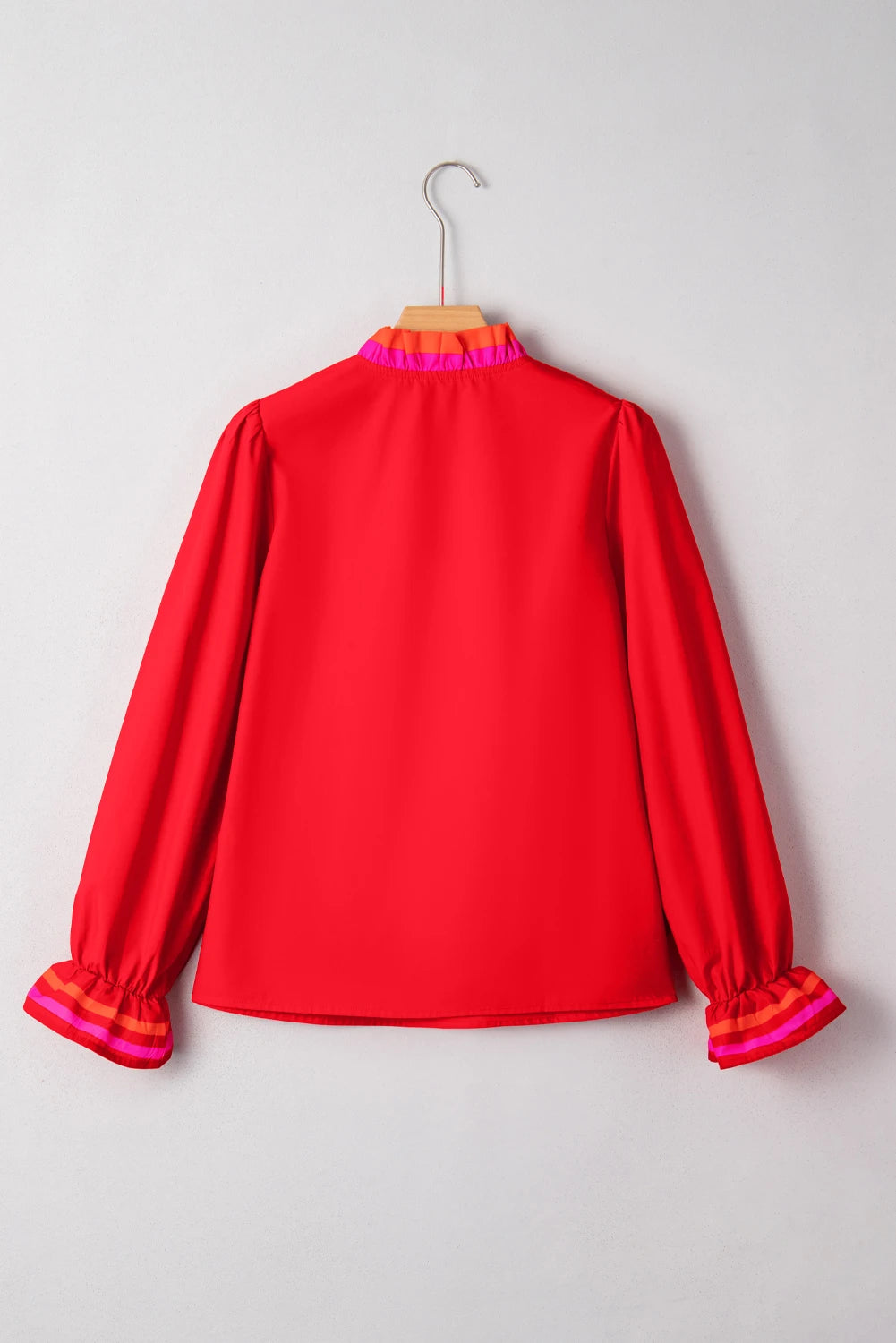 Ruffle Split Neck Long Sleeve Blouse