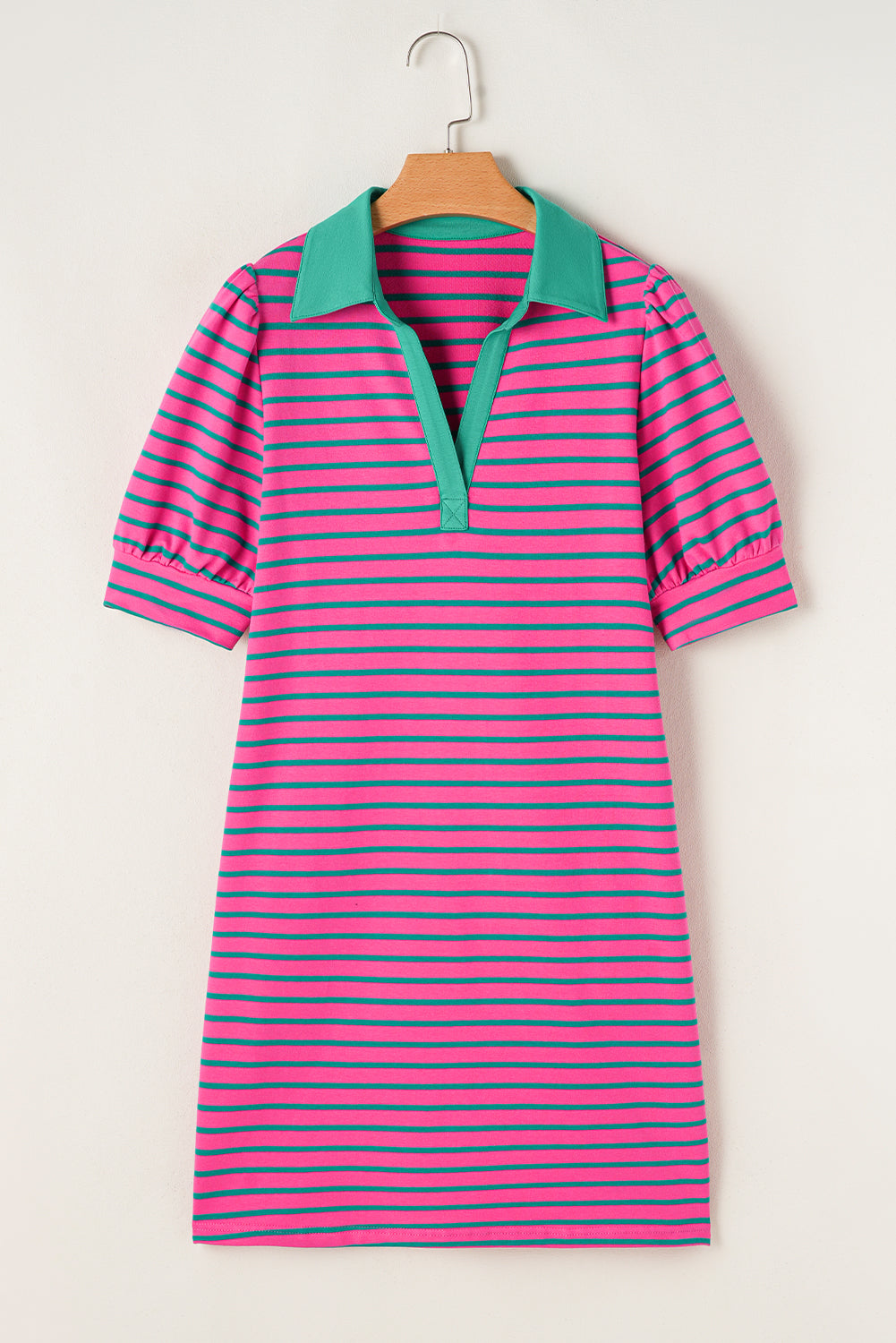 Collared V Neck Puff Sleeve T Shirt Dress