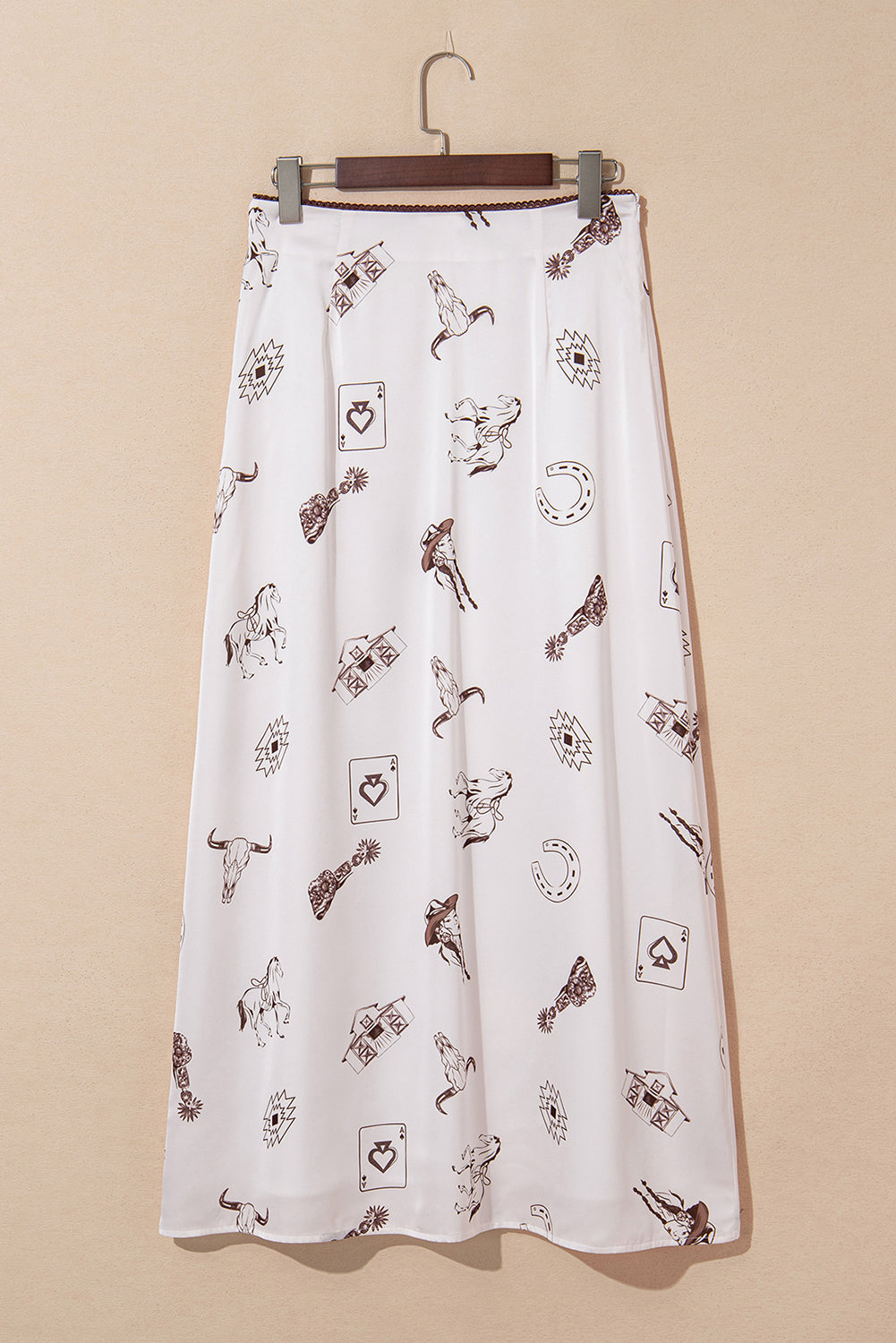 Western Print Satin Long Skirt