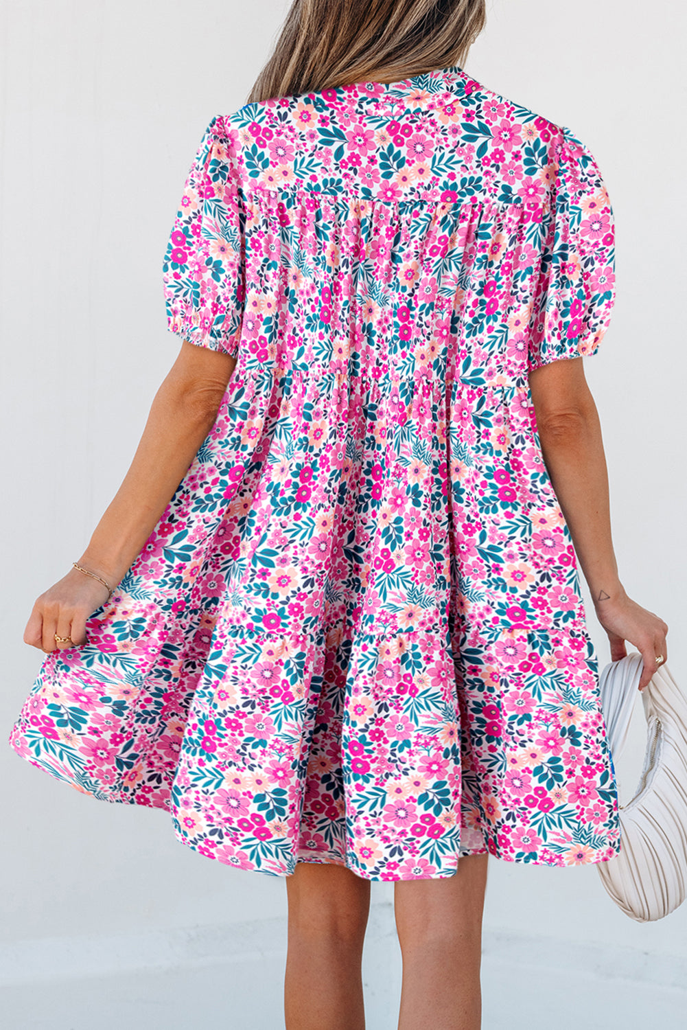 Floral Print Contrast Striped Detail Short Sleeve Blouse