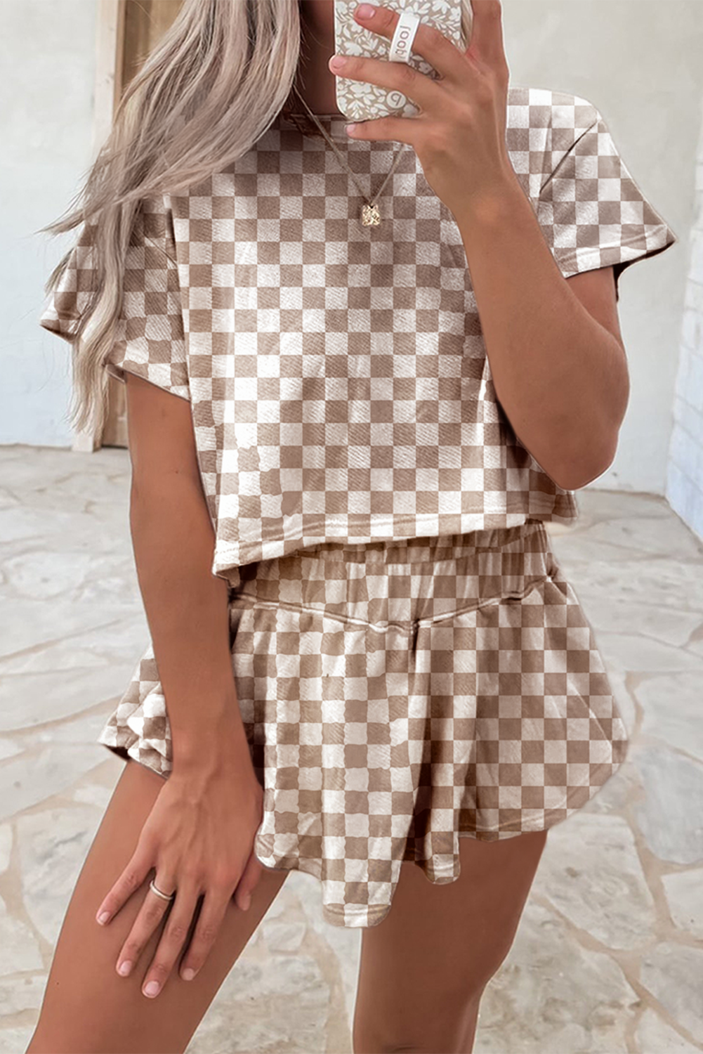 (Preorder 5.1)Checkerboard Tee and Skorts 2 Piece Outfit