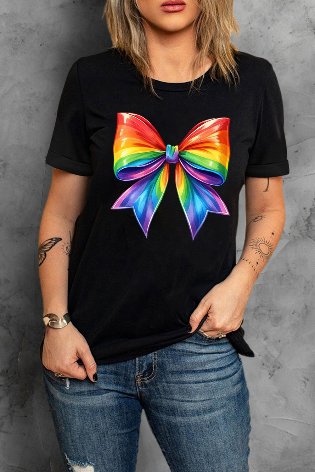 Pride Bow Graphic Round Neck T Shirt