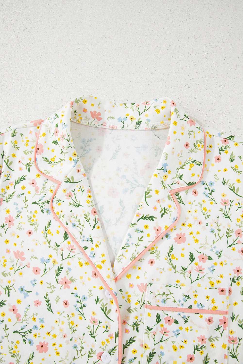 Floral Print Contrast Pipping Short Pajamas Set