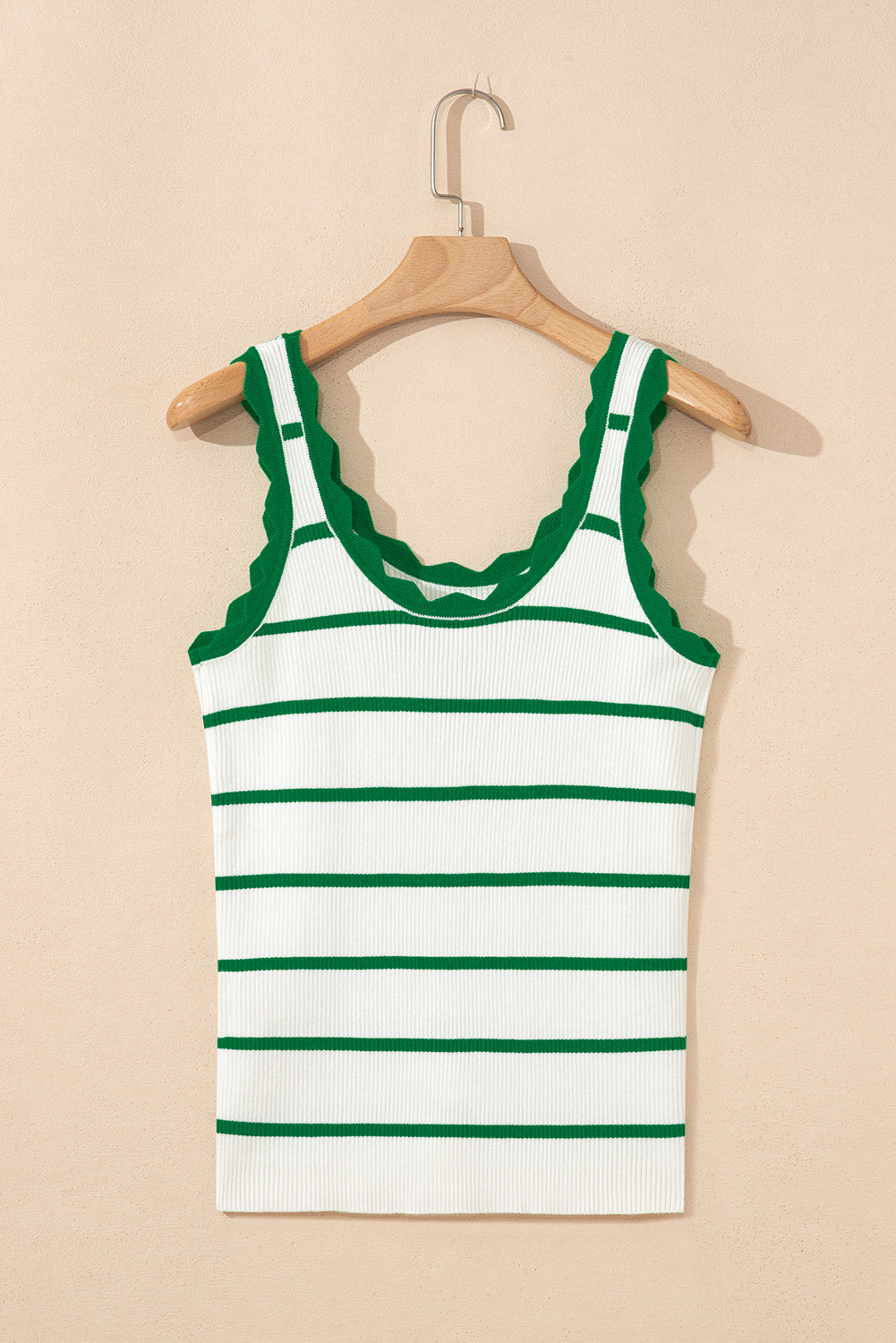 Striped Scalloped Edge U Neck Sleeveless Sweater Vest