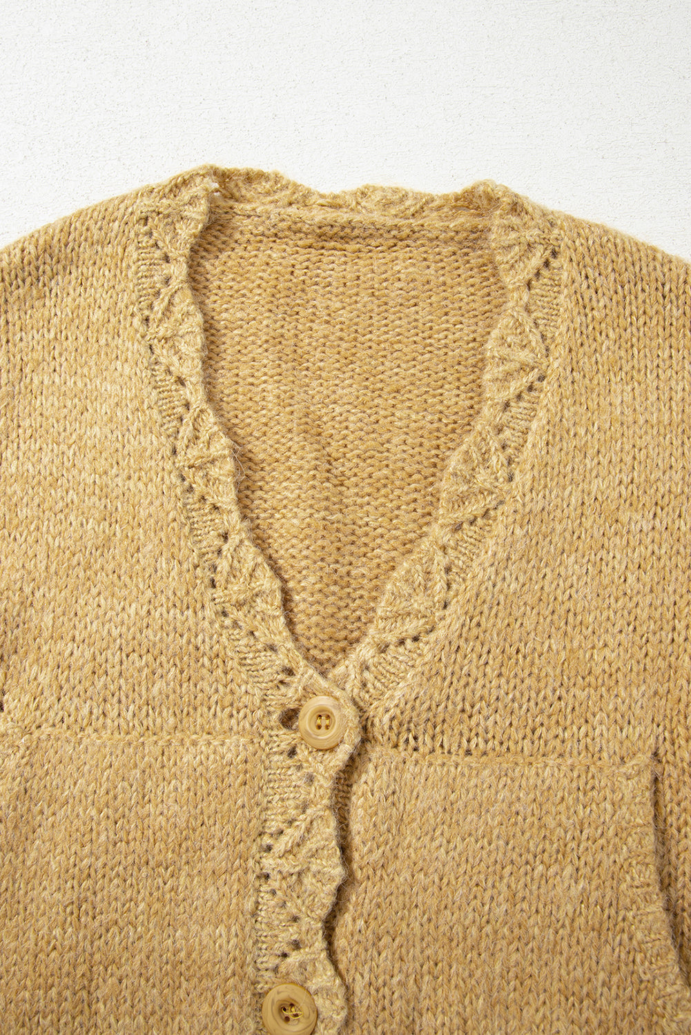 Lantern Sleeve Scallop V Neck Buttoned Front Cardigan
