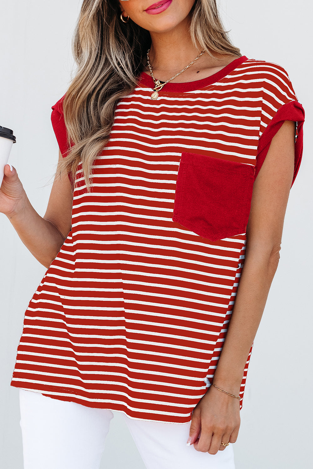 Chest Pocket Patch Round Neck Tank Top