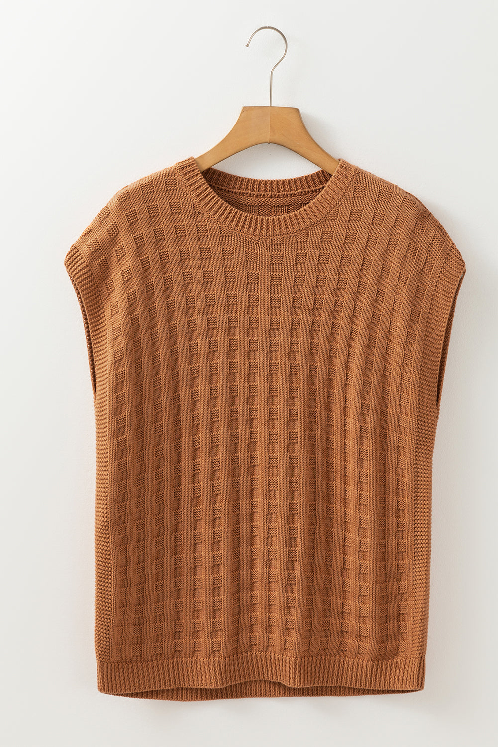 Round Neck Textured Knit Sweater Vest