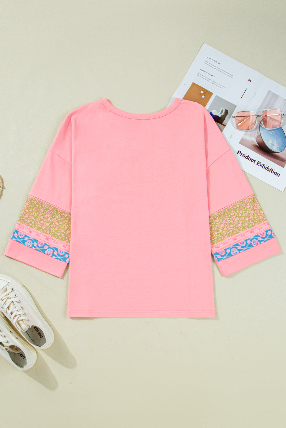 Floral Color Block Patchwork Long Sleeve Top
