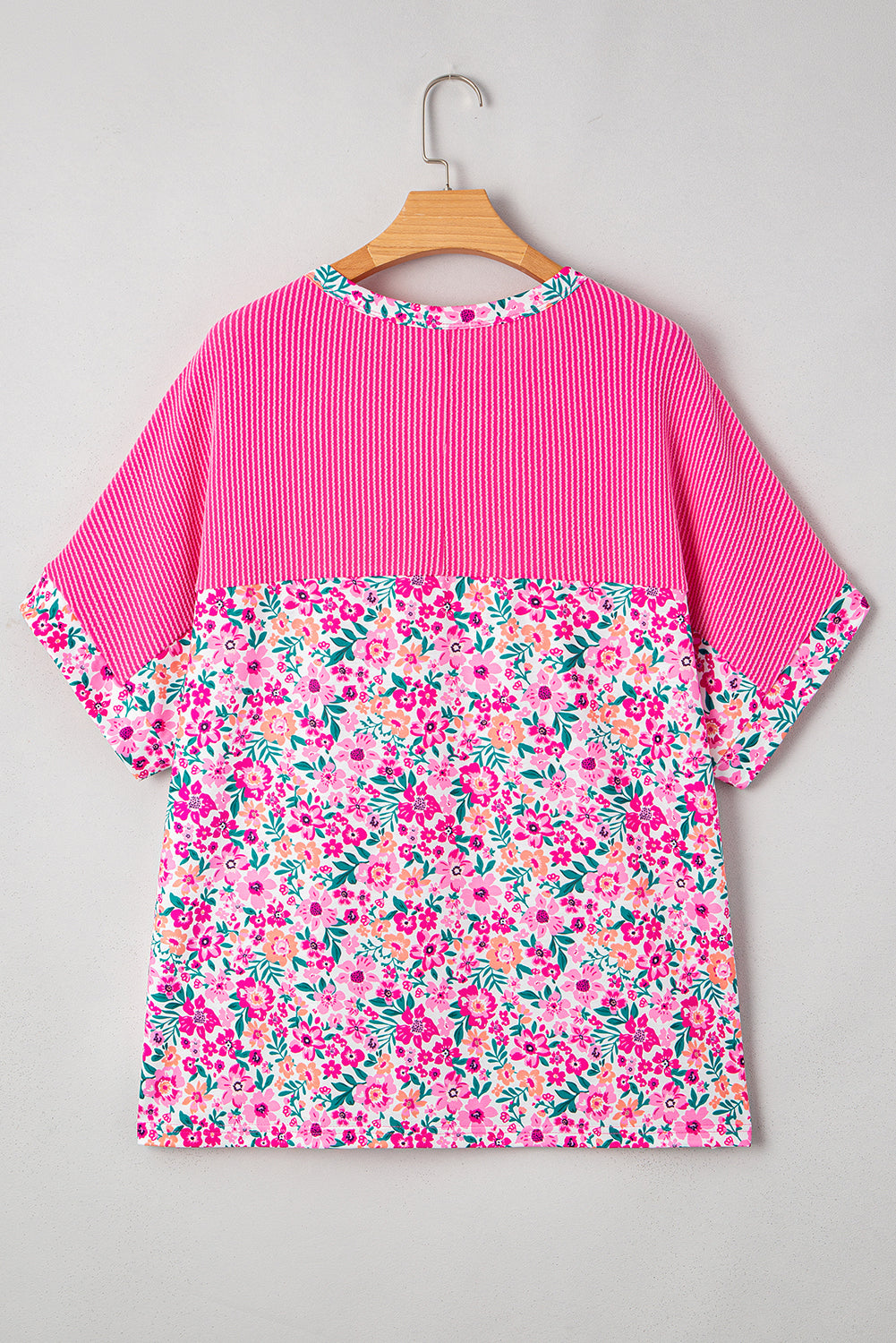Plus Size Floral Print Corded Patchwork Loose Top