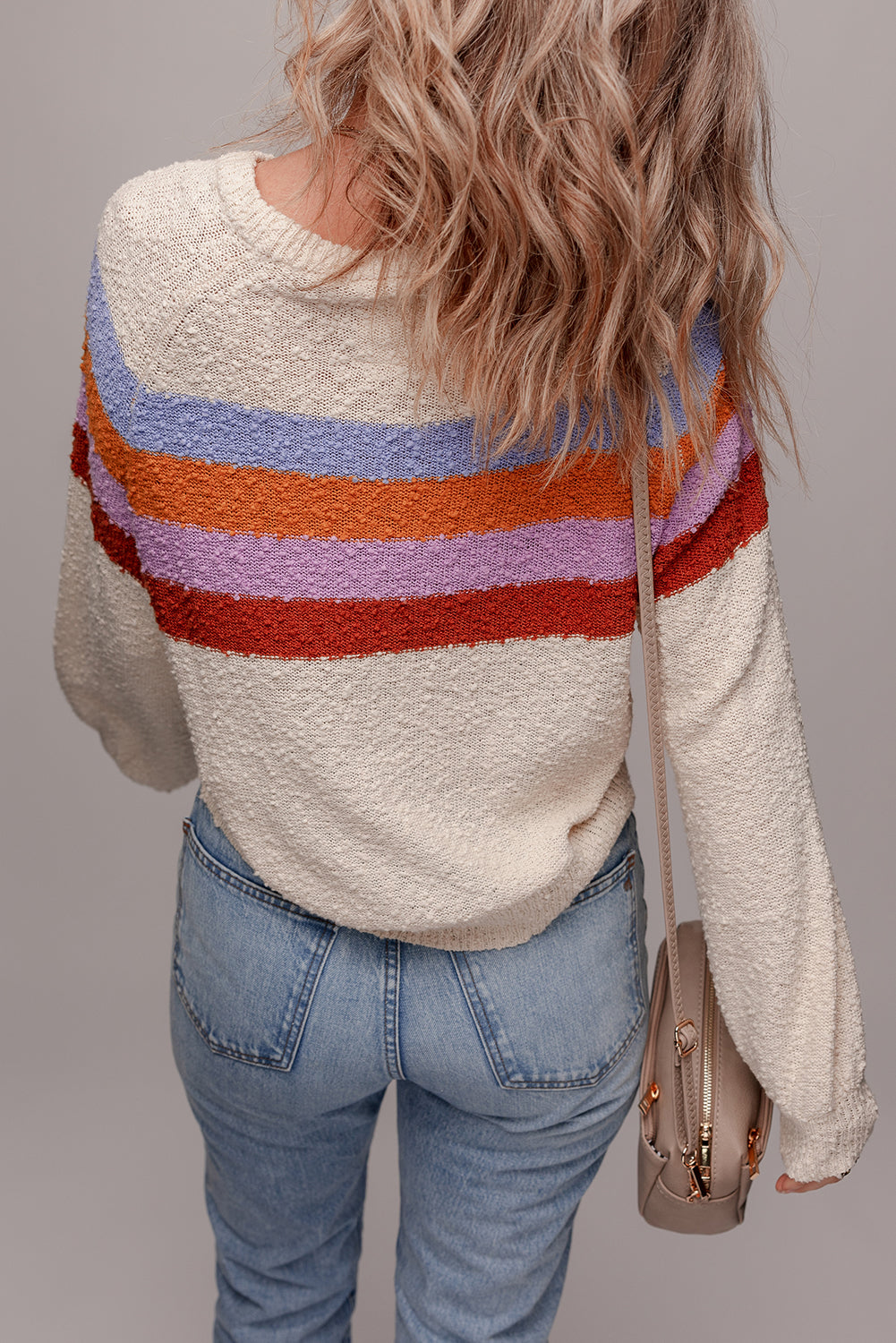 Striped Color Block Loose Sleeve Chic Sweater