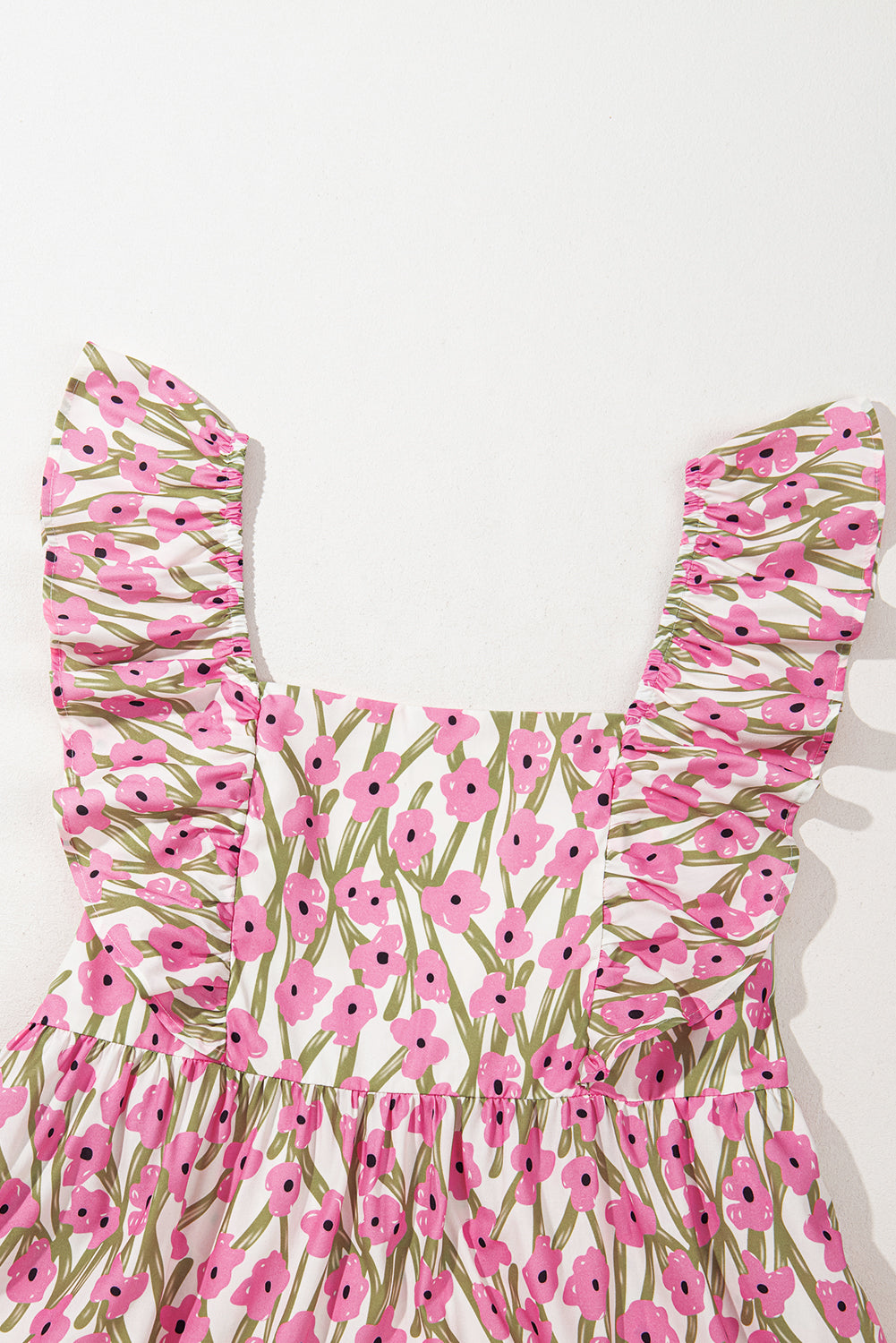 Plus Size Ruffle Trim Square Neck High Waist Floral Maxi Dress