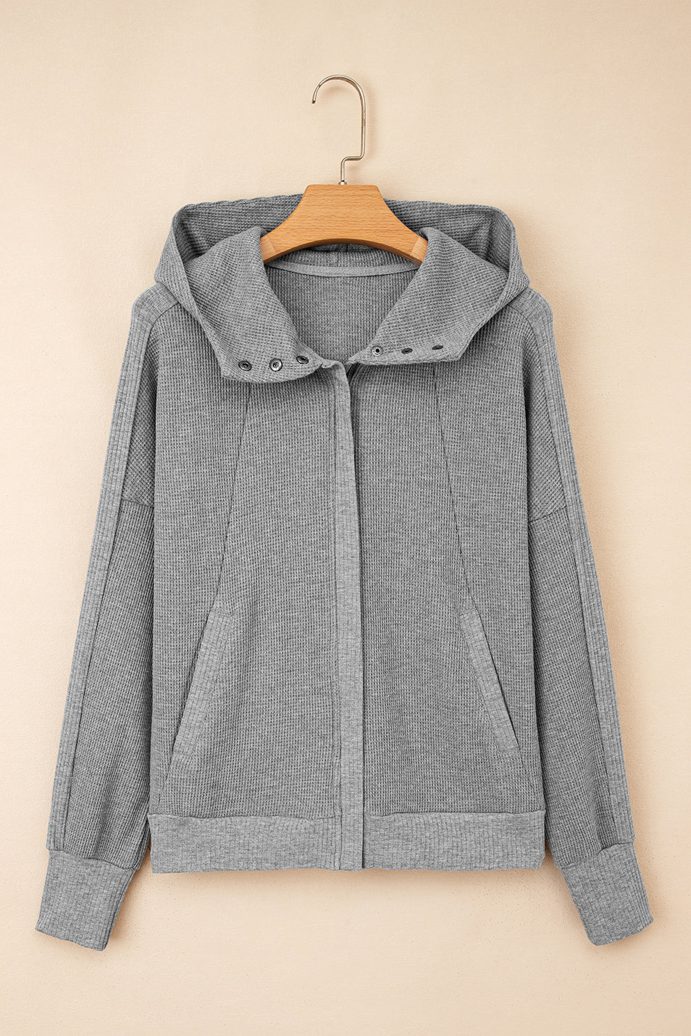 Splicing Zip Up Front Button Hooded Jacket