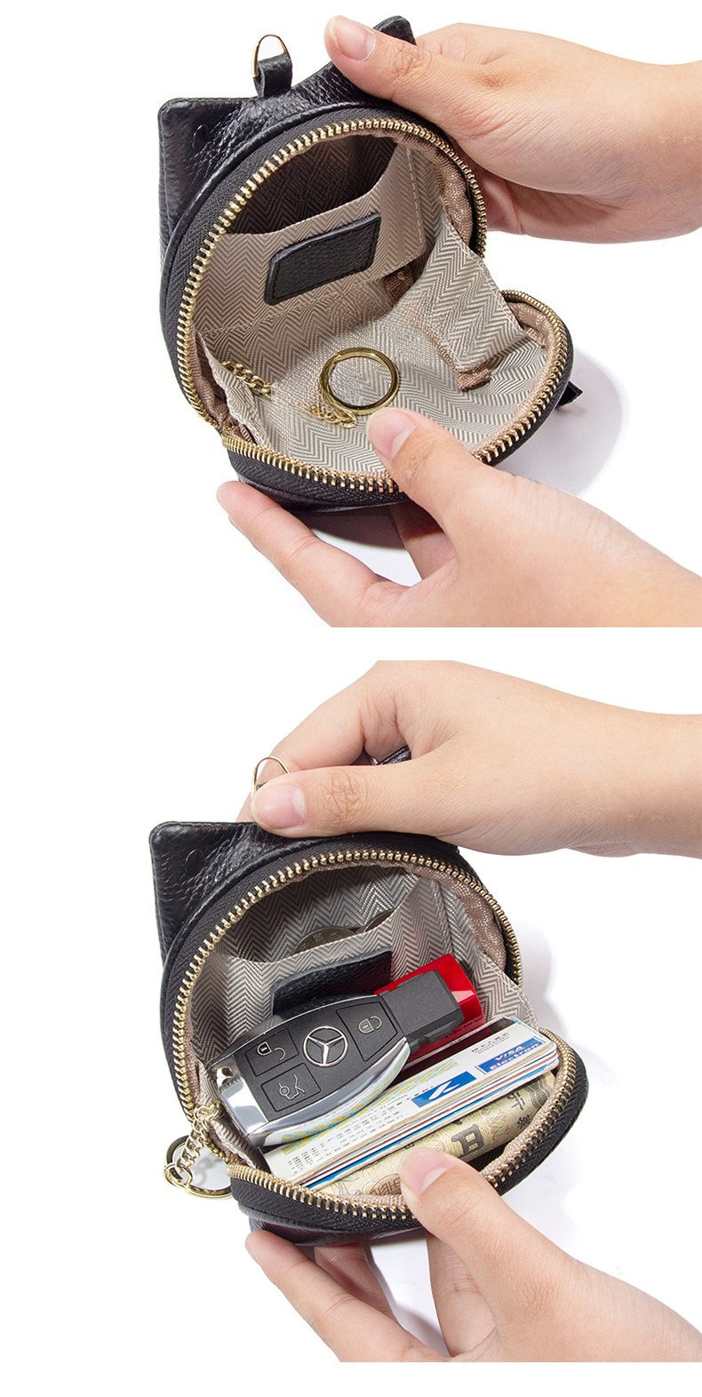 Mini Leather Cat-Ear Coin Purse Keychain