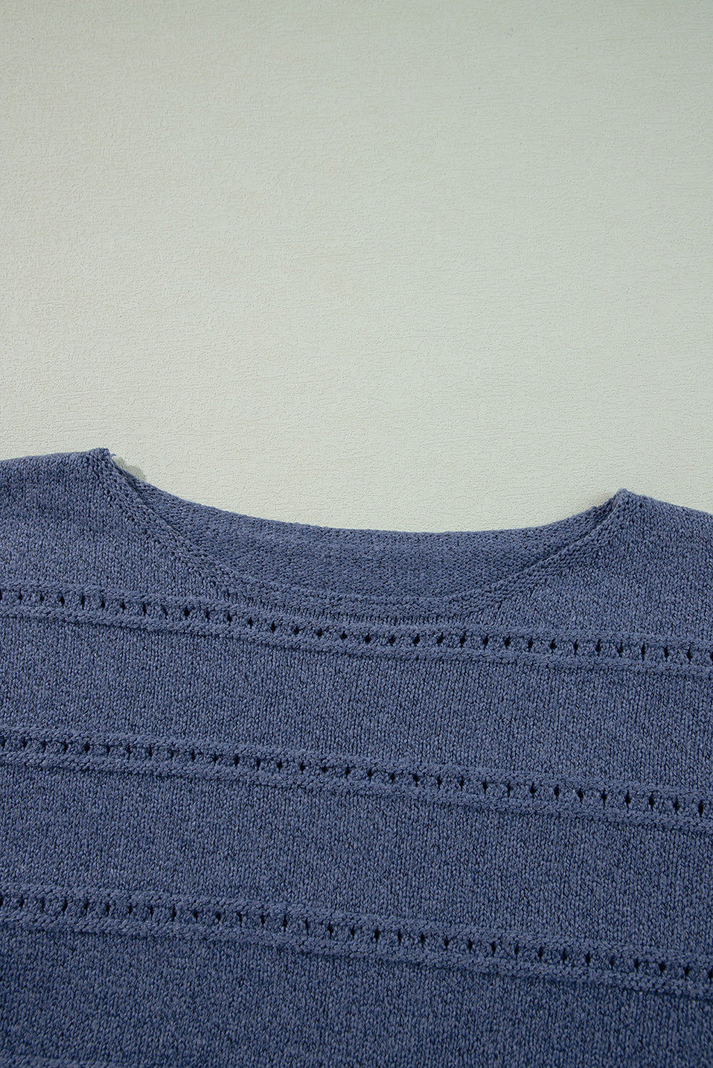 Boat Neck Drop Shoulder Pointelle Knit Sweater