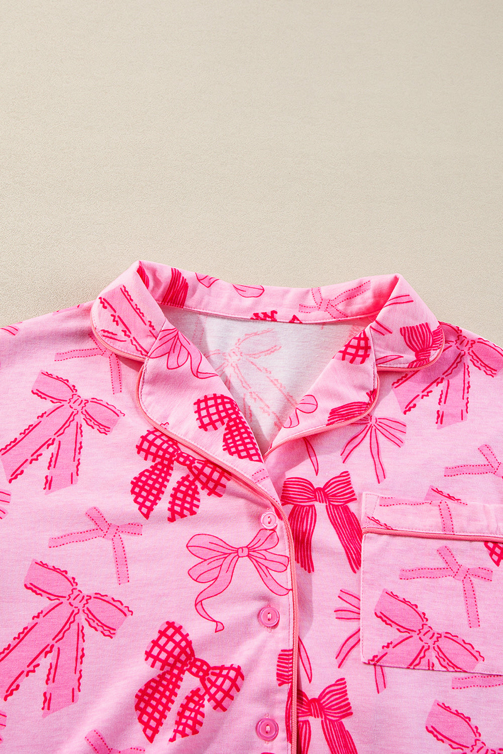 Bow Knot Print Lapel Collar Short Sleeve and Pants Pajamas Set