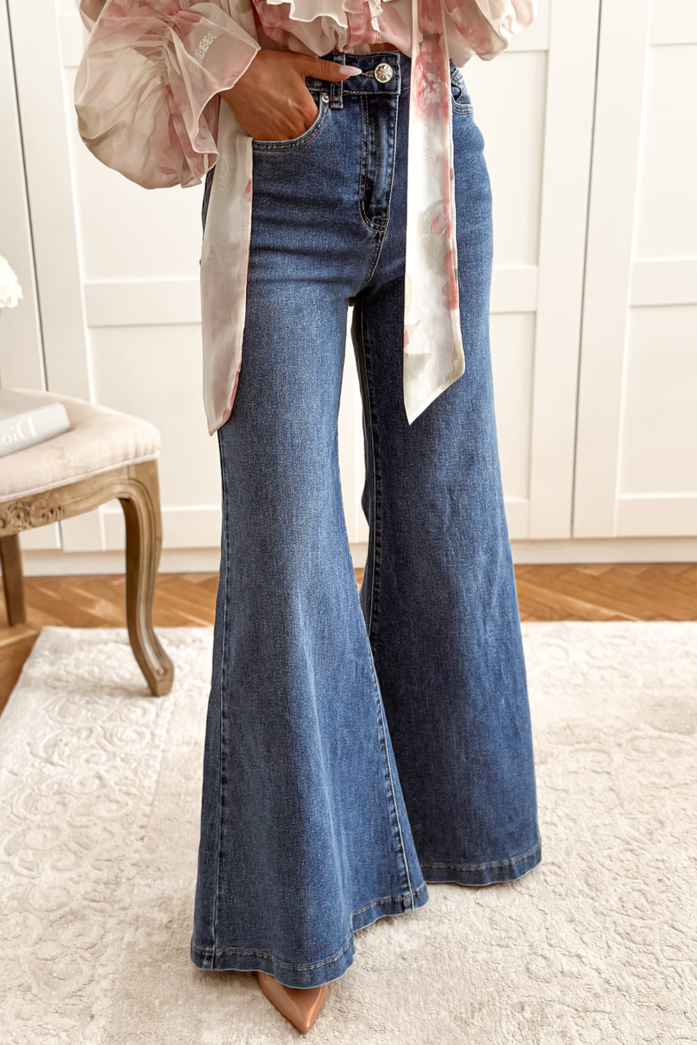 High Waist Button Zip Fly Bell Bottom Jeans