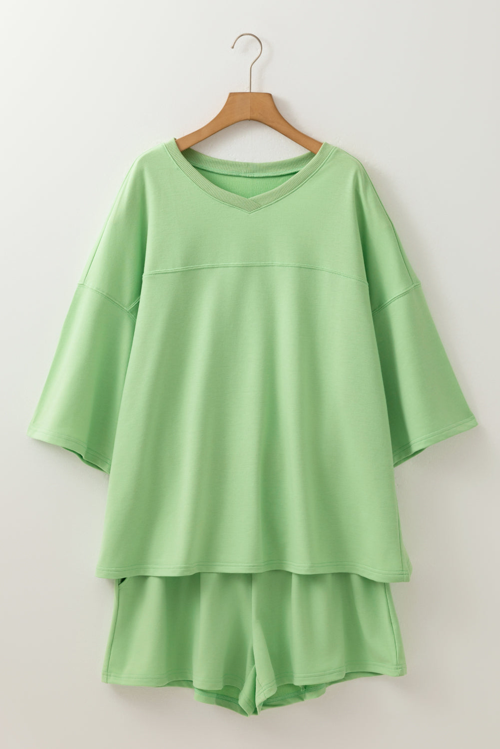 Plus Size V Neck Drop Shoulder Tee Loose Shorts 2pcs Outfit