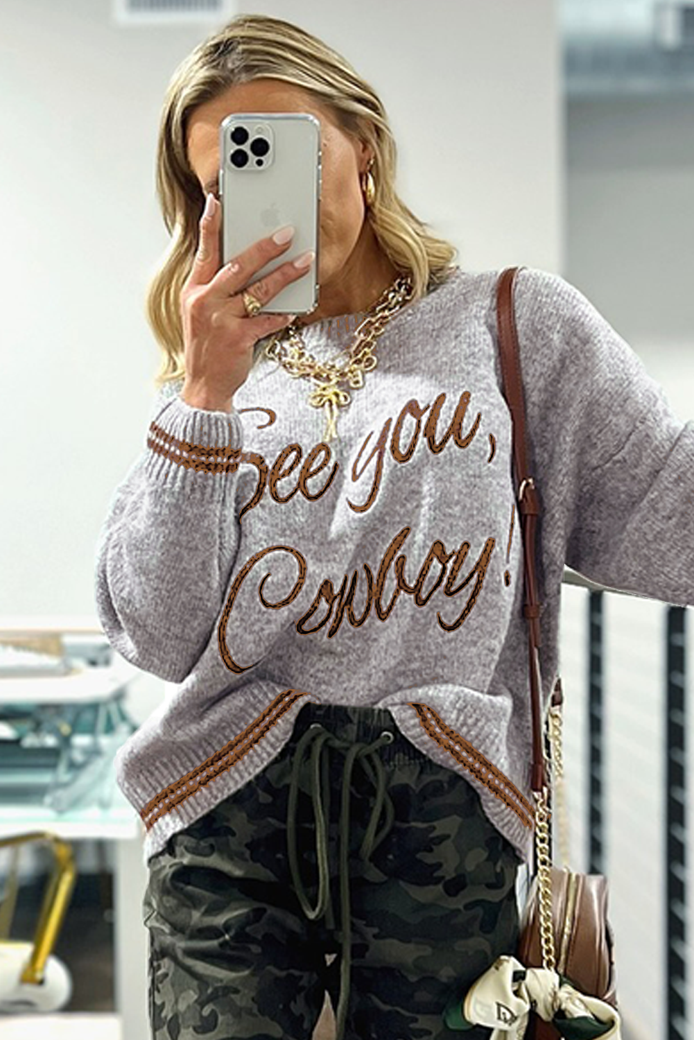 See You Cowboy Embroidered Western Graphic Sweater
