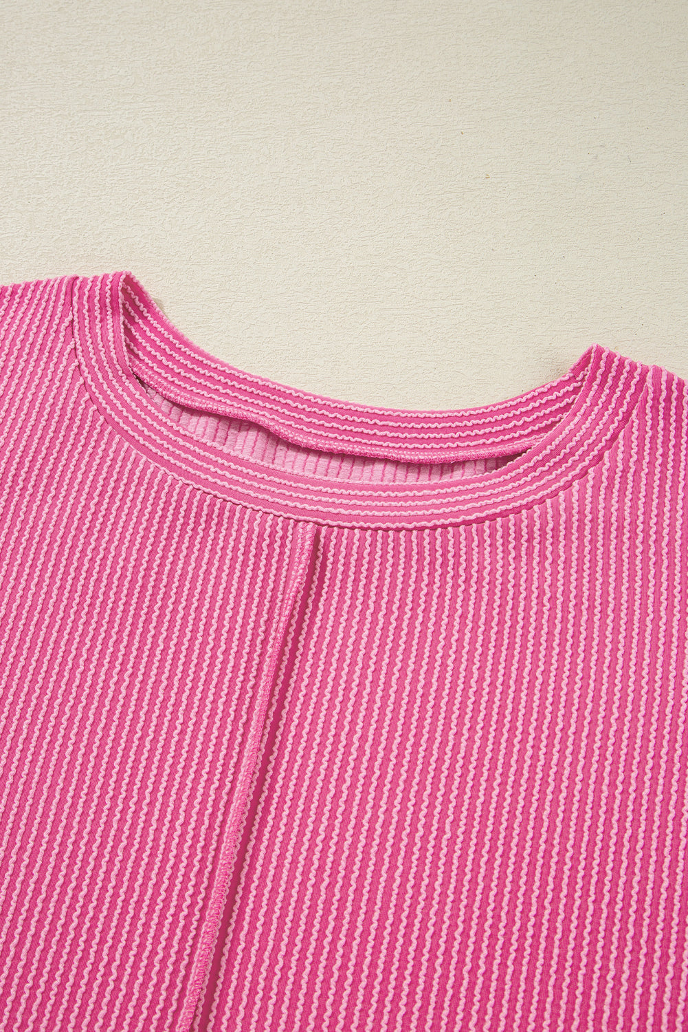 Spiral Ribbed Exposed Seam Detail Plus Size Long Sleeve Top