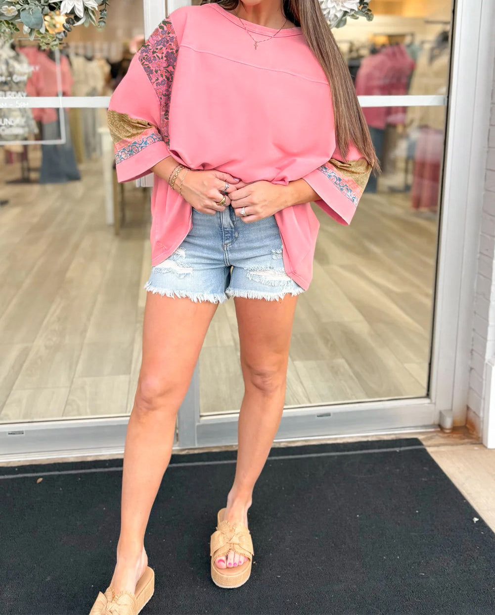 Floral Color Block Patchwork Long Sleeve Top