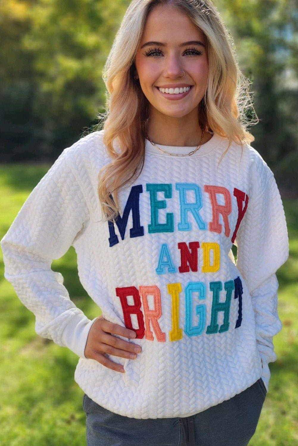 Merry And Bright Knit Quilted Sweatshirt