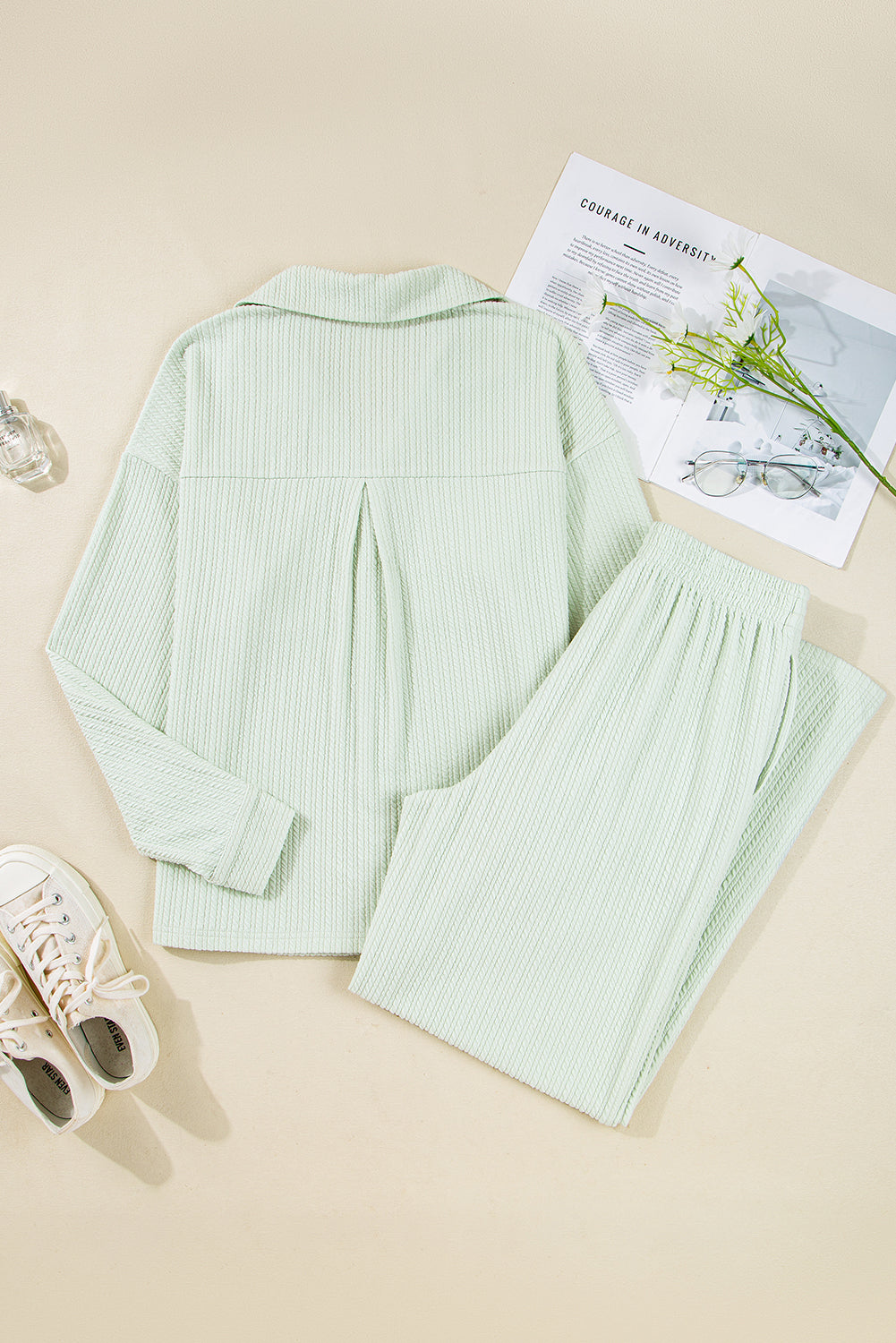 Textured Patched Chest Pocket Shirt and Pants Set