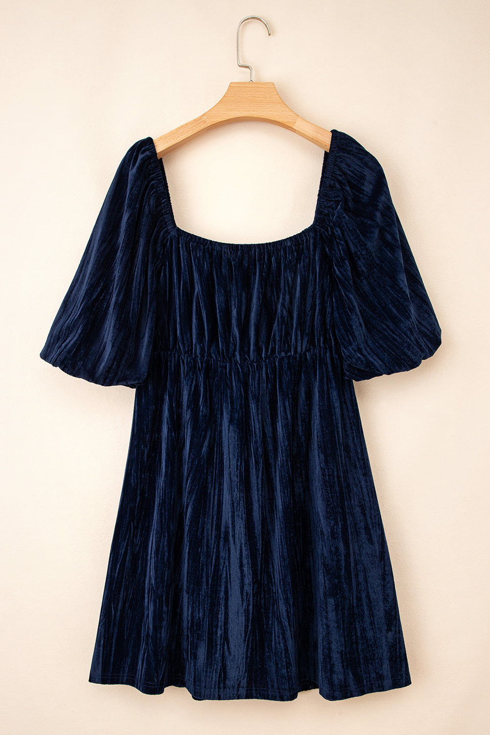 Velvet Ruched Bust Square Neck Short Puff Sleeve Plus Dress