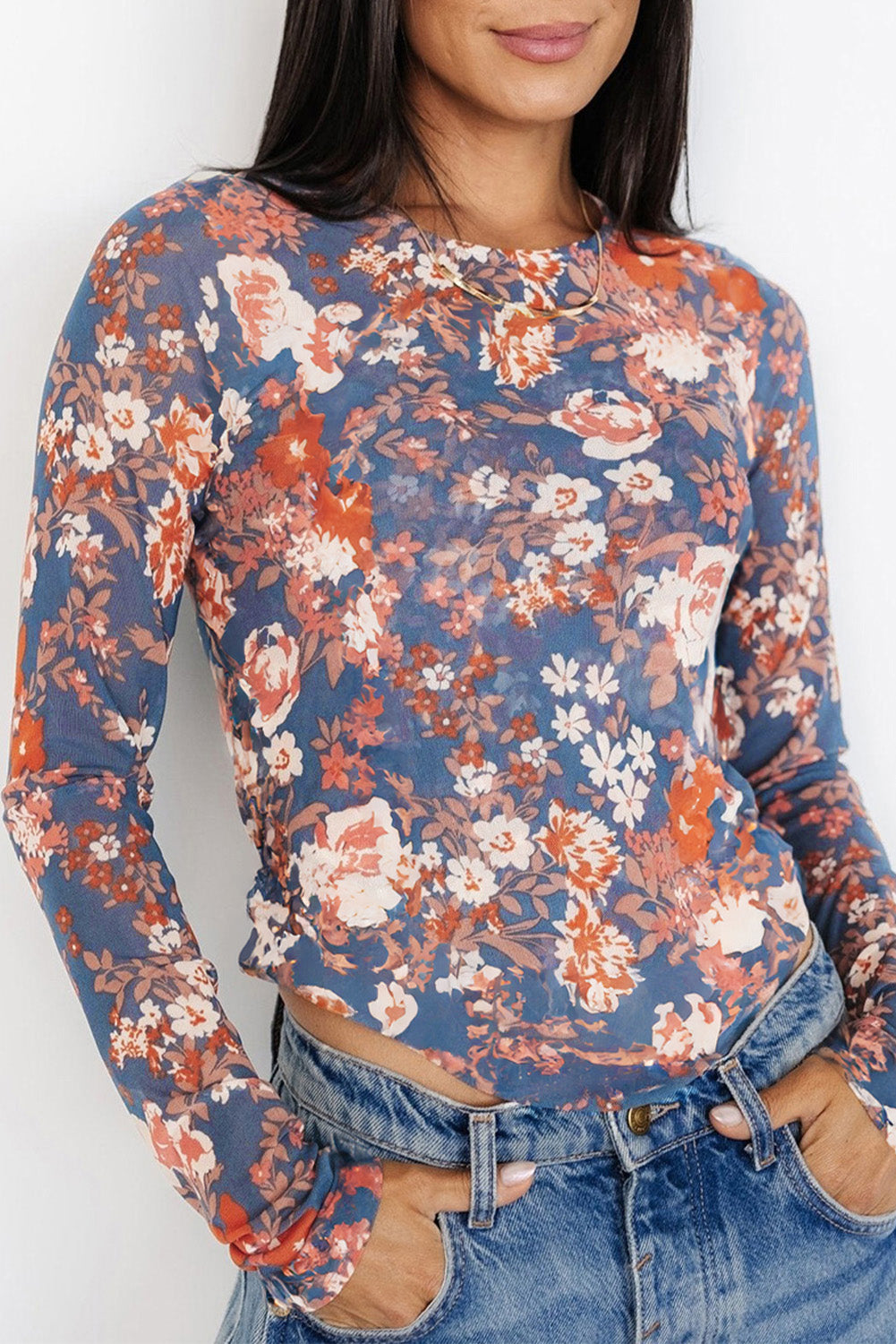 Floral Slim Mesh Top