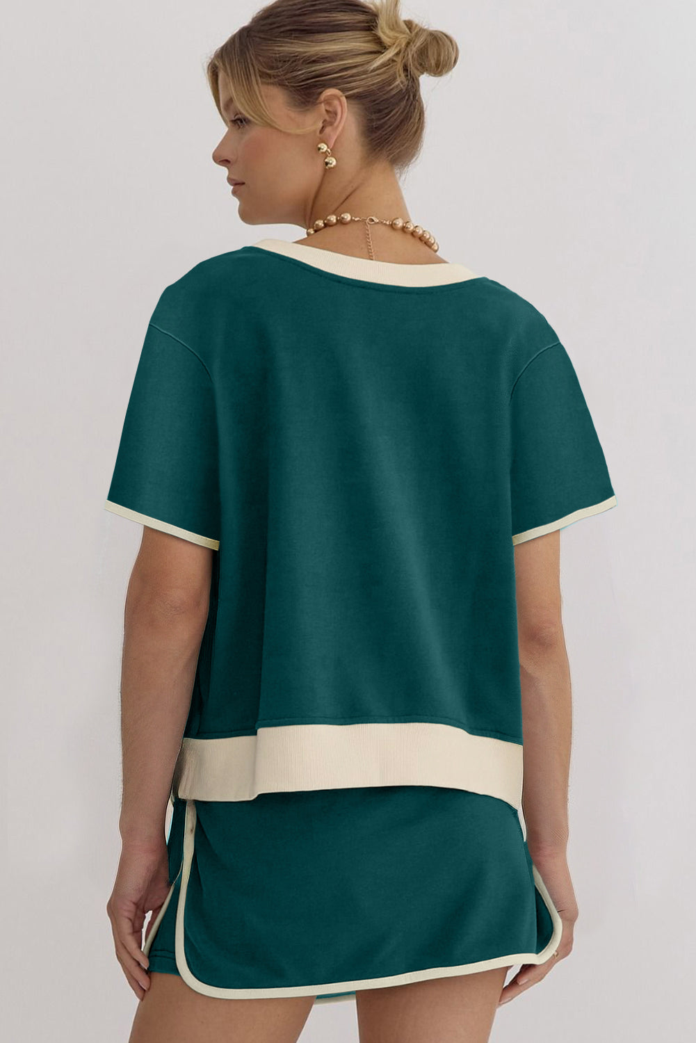 Colorblock Edge Short T Shirt and Skirt 2Pcs Set