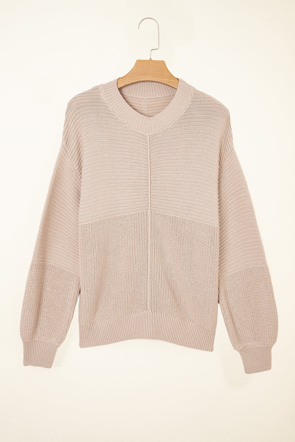 Mixed Texture Patchwork Knitted Puff Sleeve Sweater