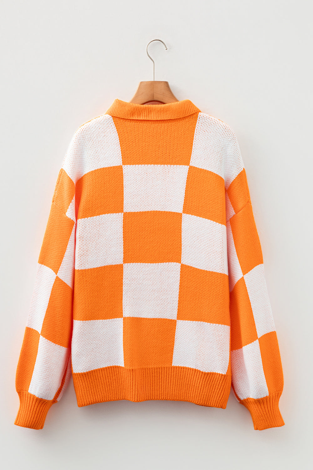 Checkered Pattern Polo Collar Loose Sweater