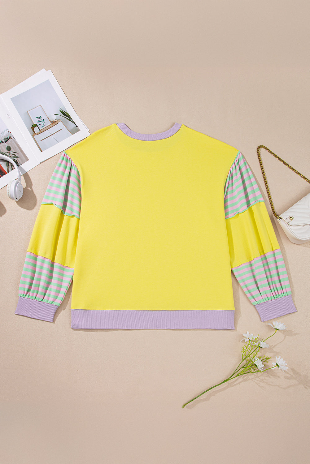 Striped Color Block Patchwork Crewneck Plus Size Pullover Sweatshirt