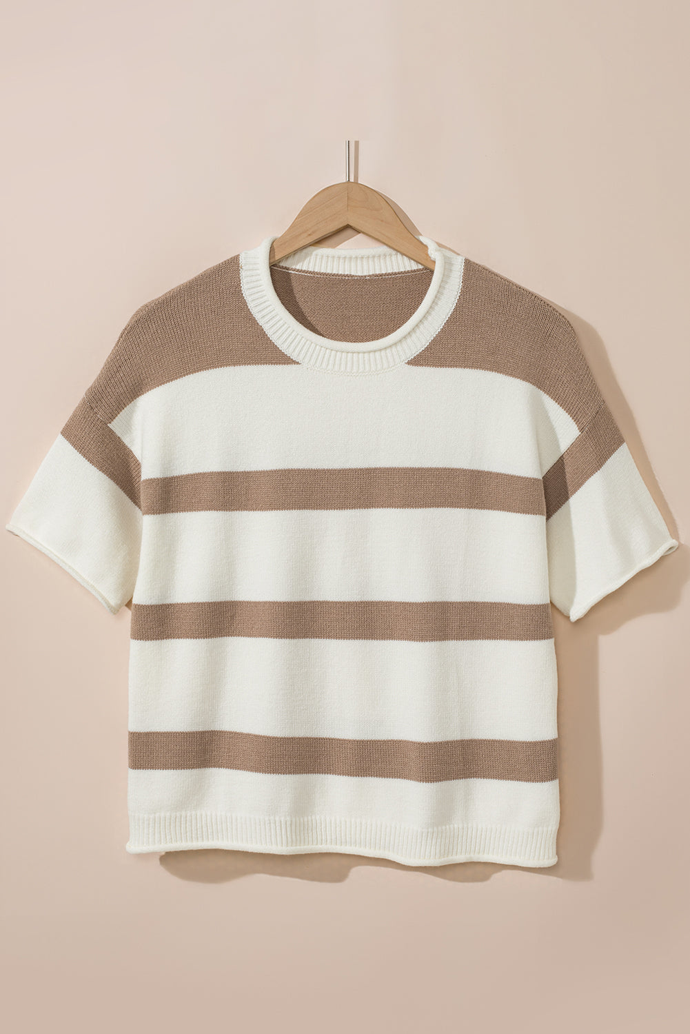 Stripe Dropped Short Sleeve Lightweight Knitted Top