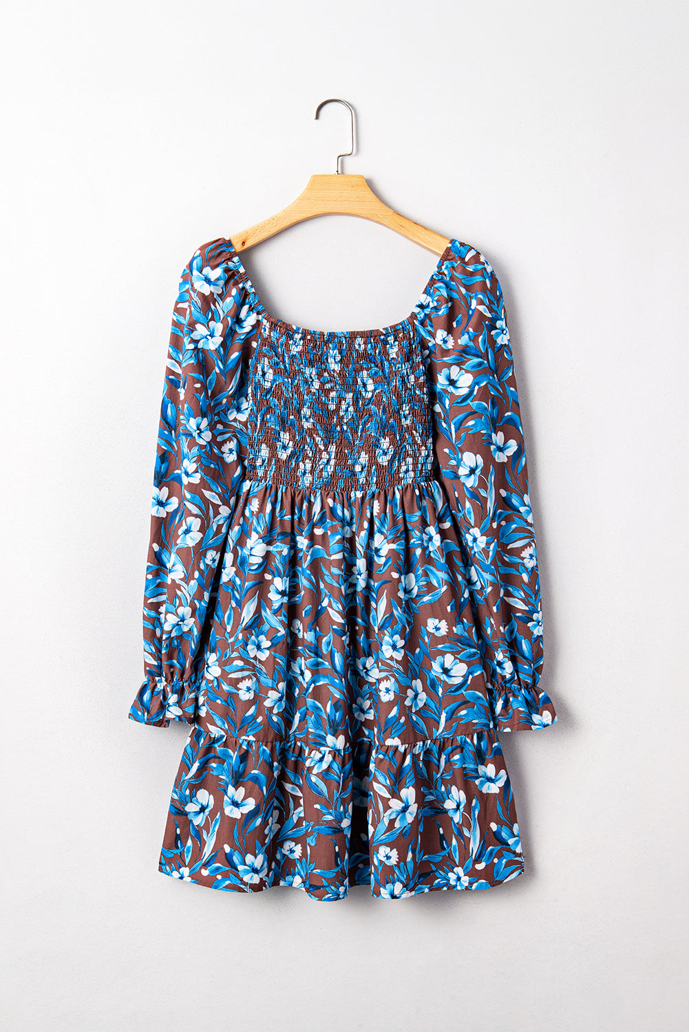 Smocked Bodice High Waist Ruffled Sleeve Floral Dress
