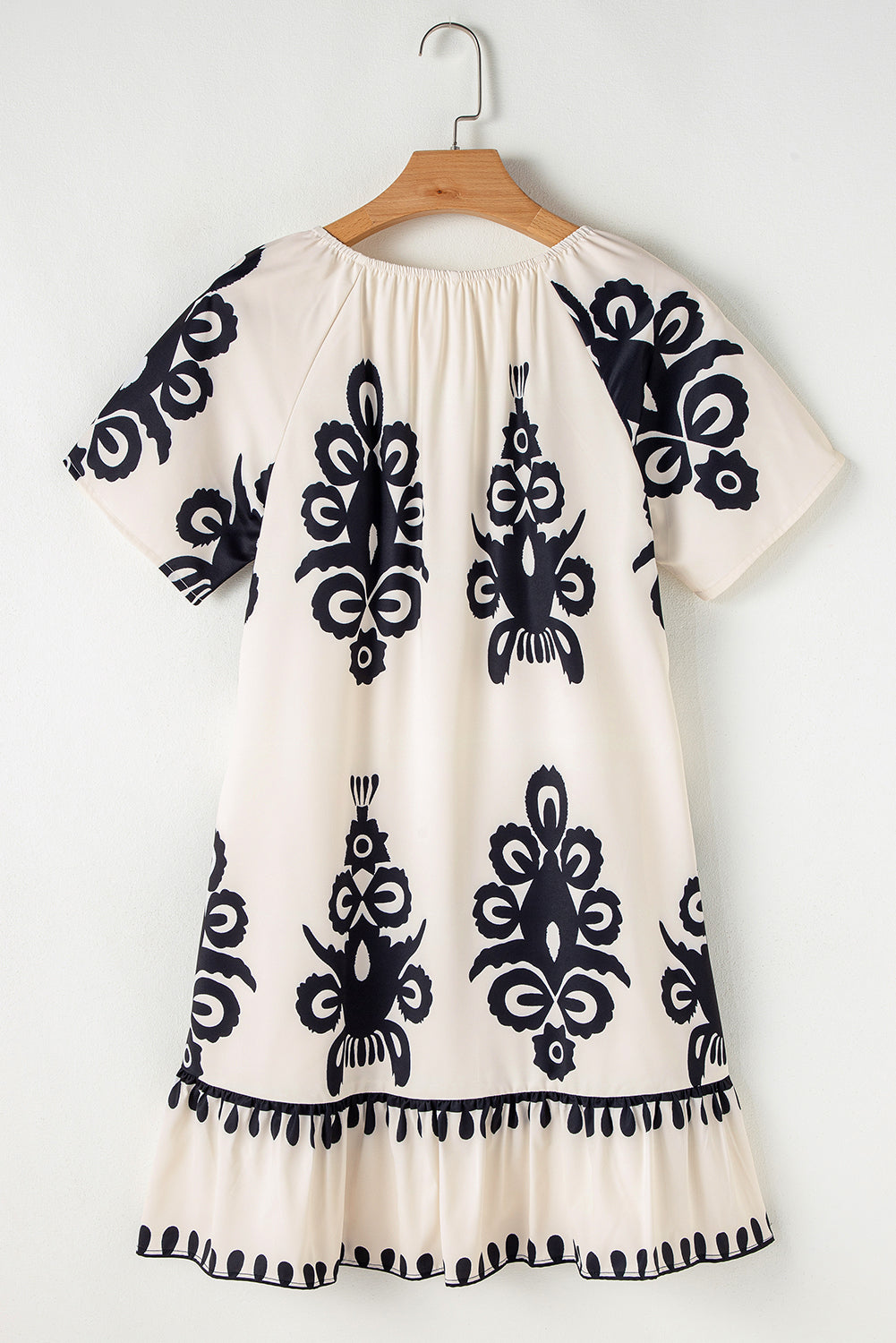 Western Print Ruffled Short Sleeve Loose Dress