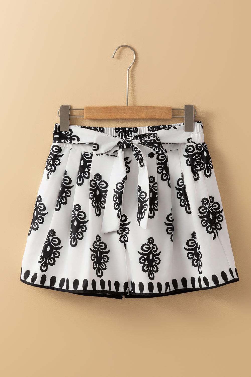 Tribal Geometric Print Belted High Waist Casual Shorts
