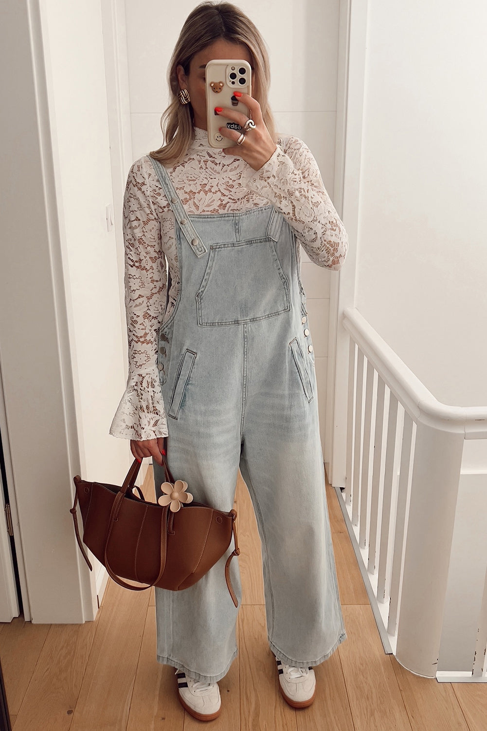 Lace Crochet Bell Sleeve Mock Neck Blouse