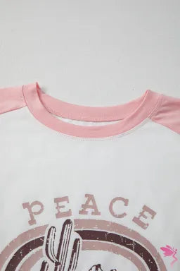 Asymmetric Printed Patchwork Sleeve Peace Desert Graphic Top