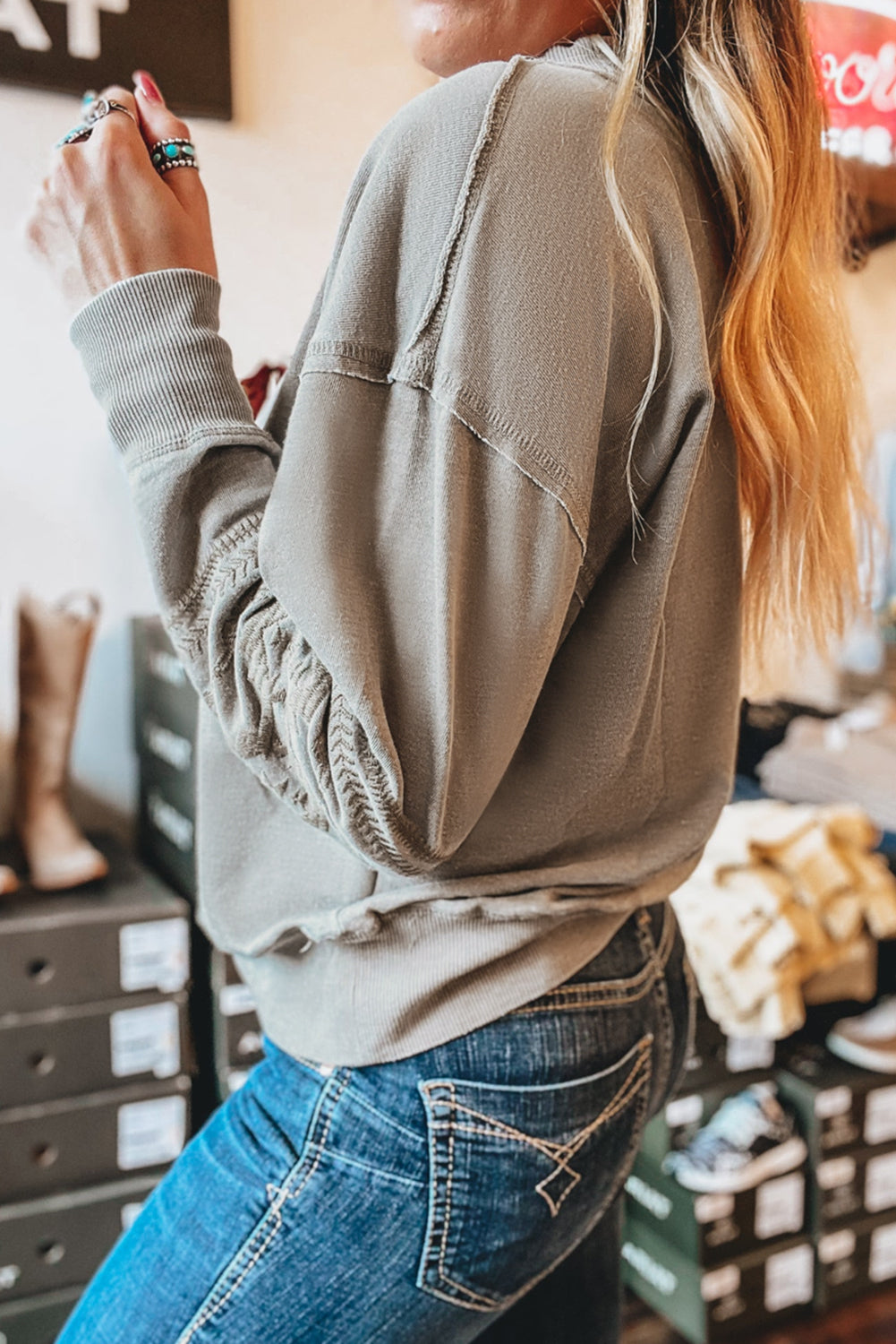 Aztec Embroidered Western V Neck Sweatshi