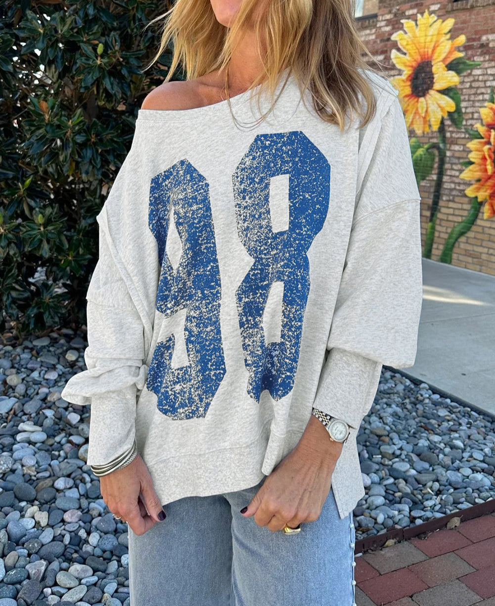 Faded Varsity Print Loose Pullover Top