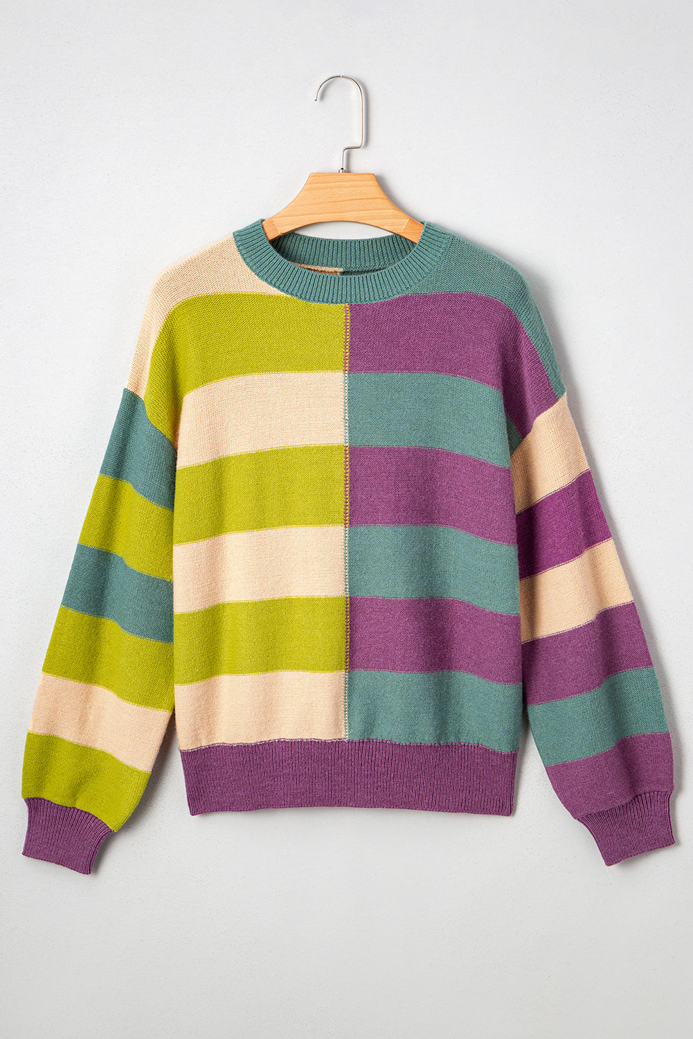Drop Shoulder Ribbed Edge Casual Sweater