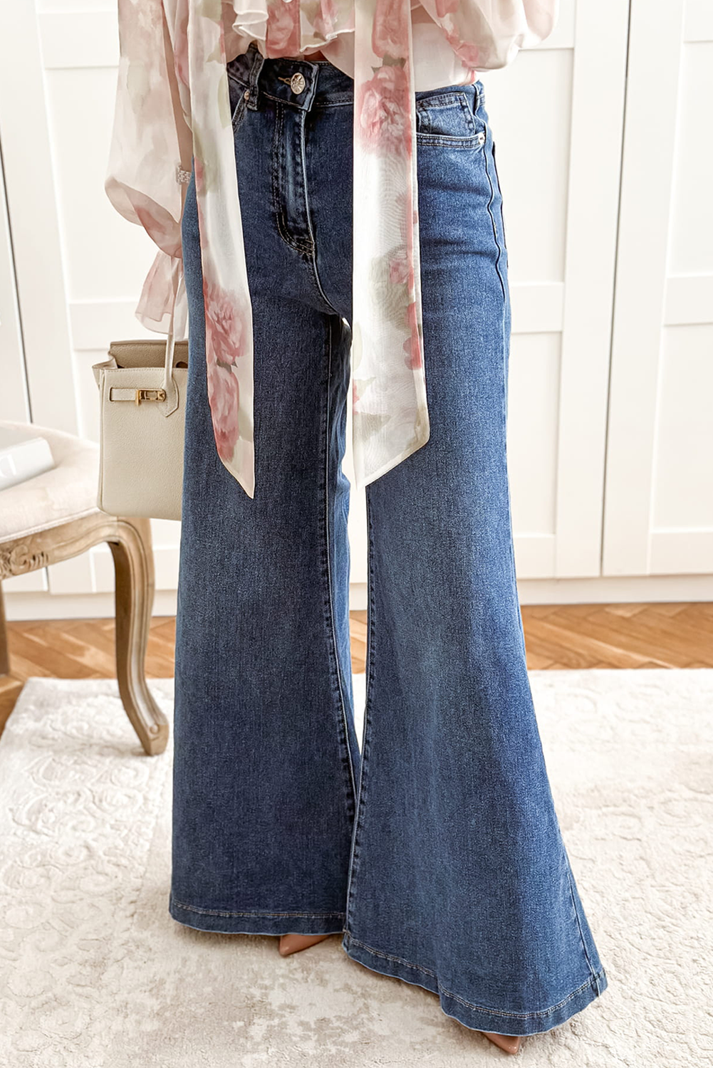 High Waist Button Zip Fly Bell Bottom Jeans