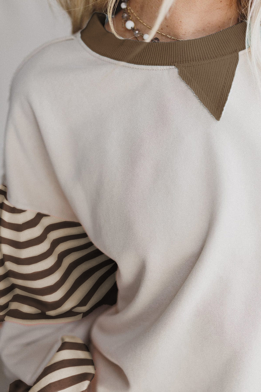 Striped Colorblock Patchwork Drop Shoulder Sweatshirt