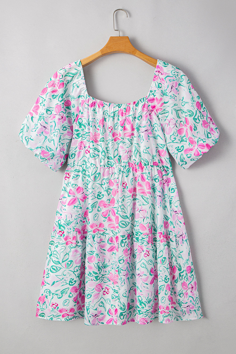Floral Print Ric-rac Trim Square Neck Plus Size Mini Dress