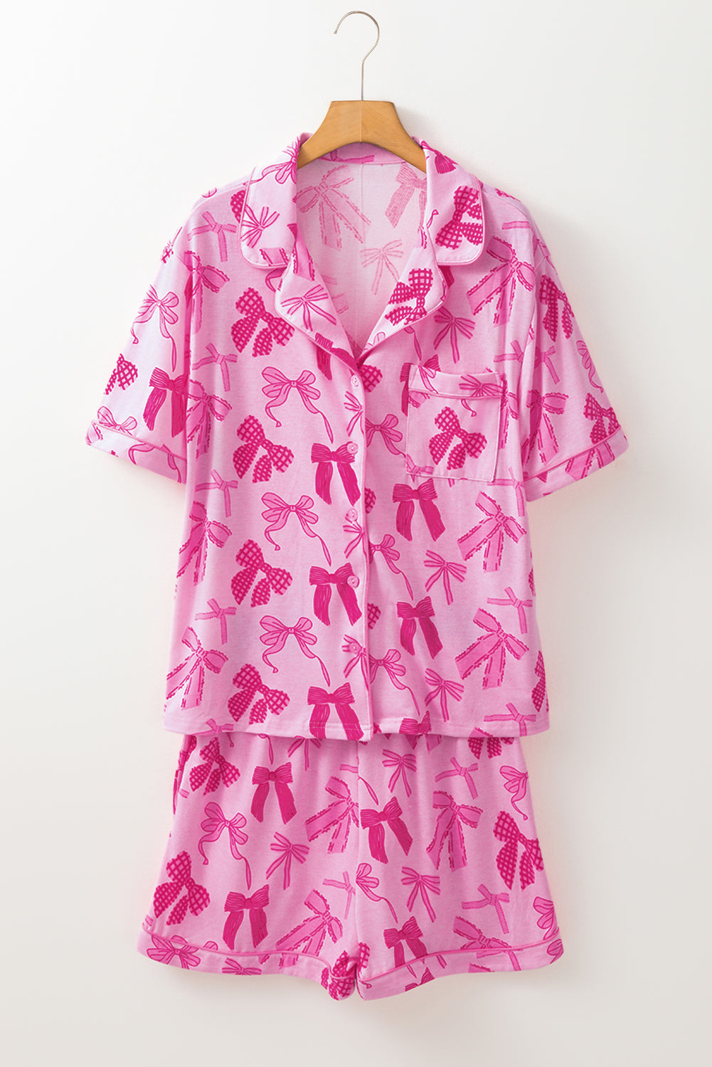 Bow Print Half Sleeve Shirt and Shorts Pajamas Set