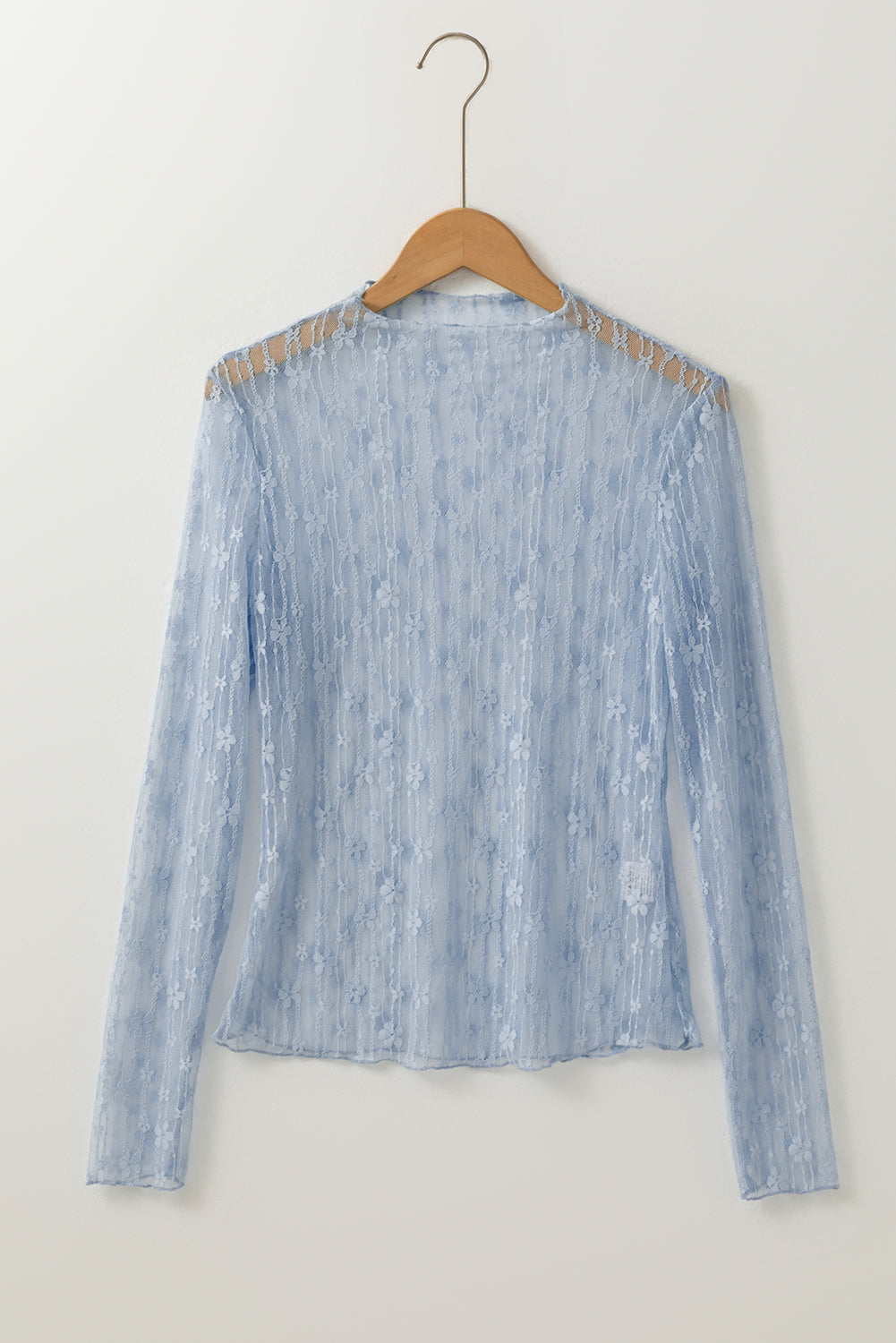 Sheer Floral Lace Long Sleeve Slim Fit Top
