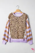 Block Patchwork Leopard Casual Sweatshirt with Slits