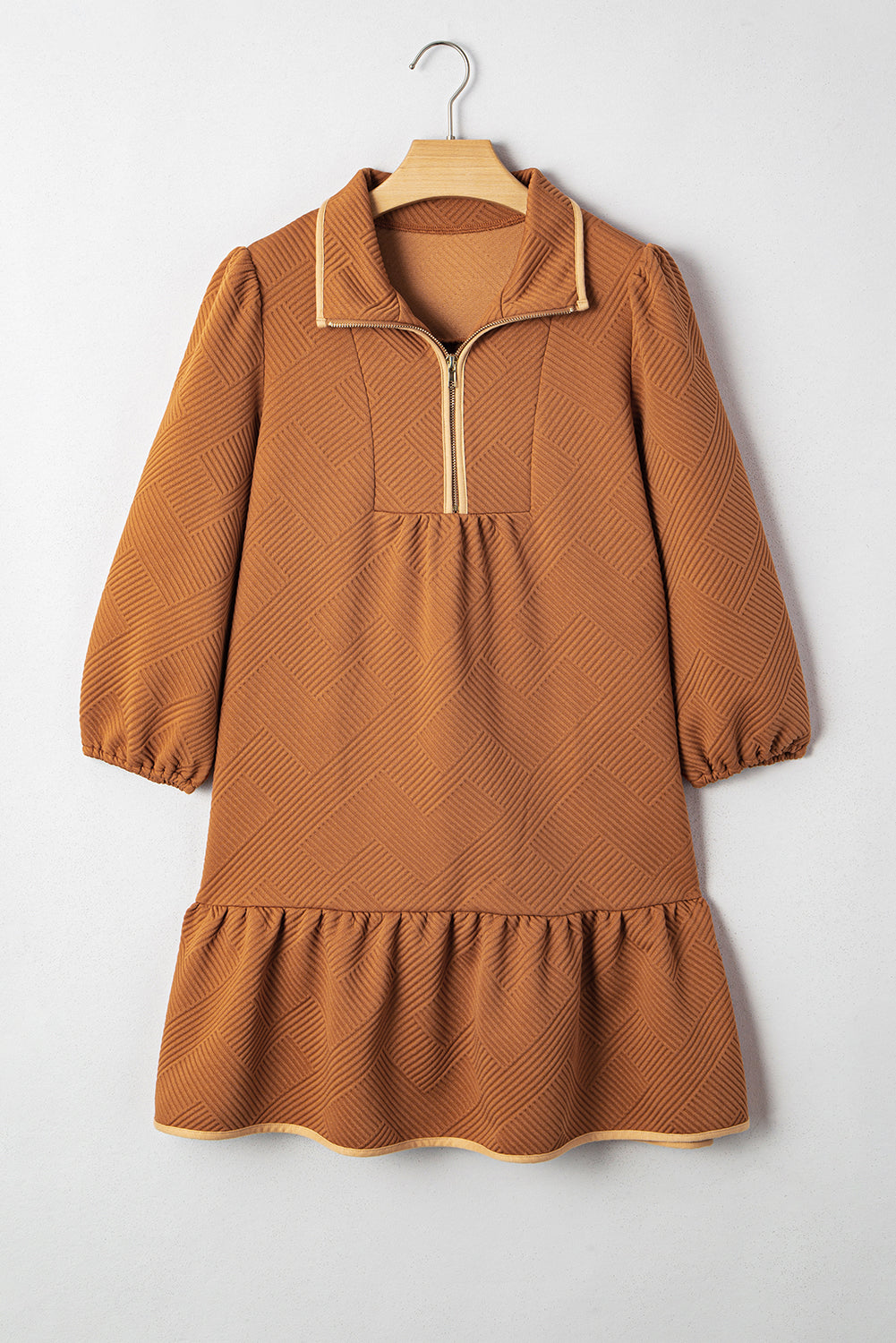 Quarter Zip Collar Bracelet Sleeve Textured Mini Dress