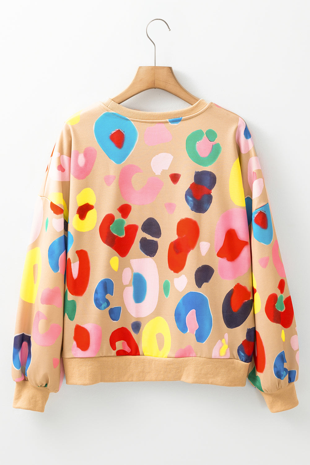 Multicolor Leopard Printed Drop Shoulder Pullover Sweatshirt